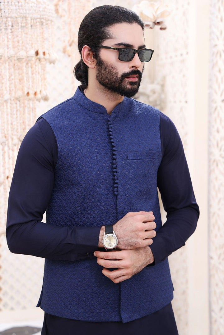 Airish Silk Navy Elegance Waist Coat - Maniyas