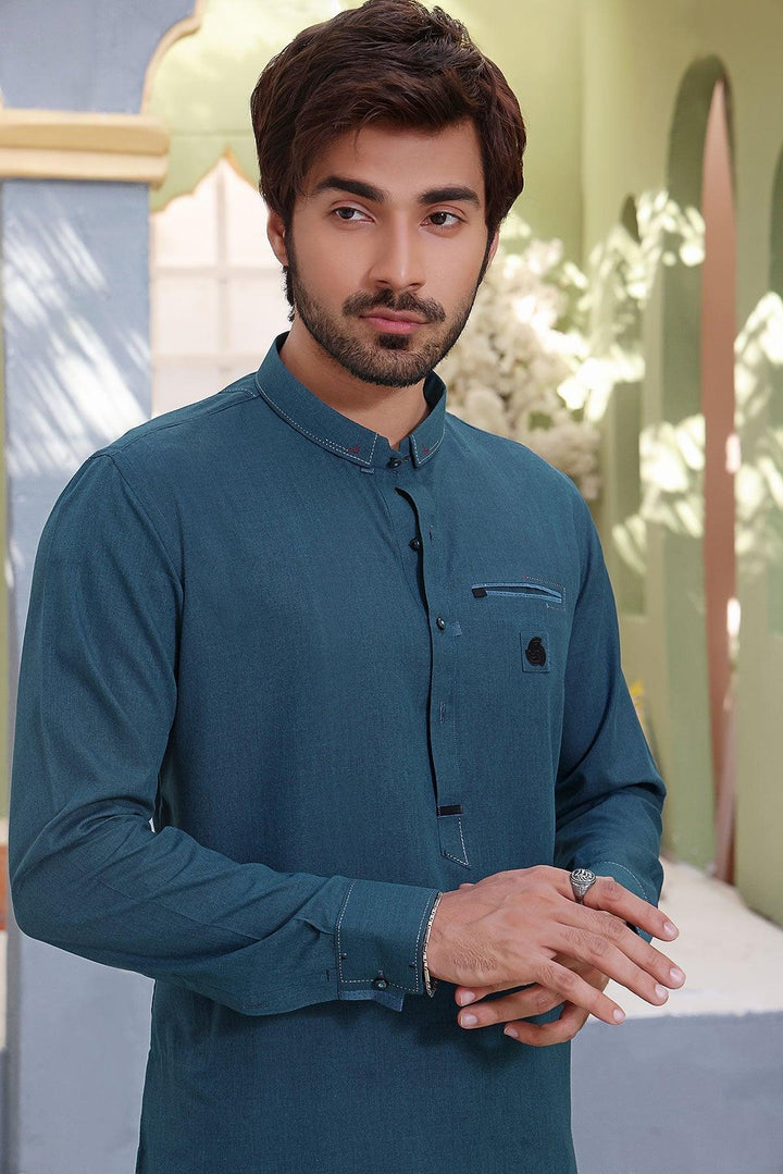 Cyan Blue Blended Kurta - Maniyas