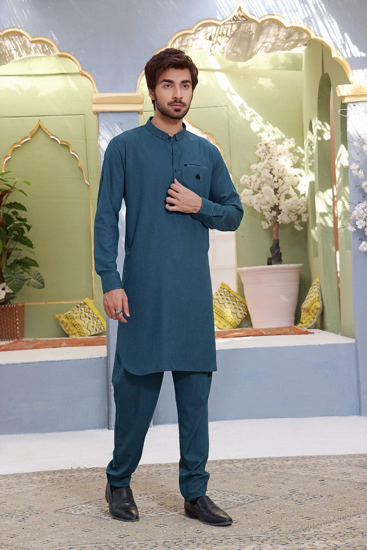 Cyan Blue Blended Kurta - Maniyas