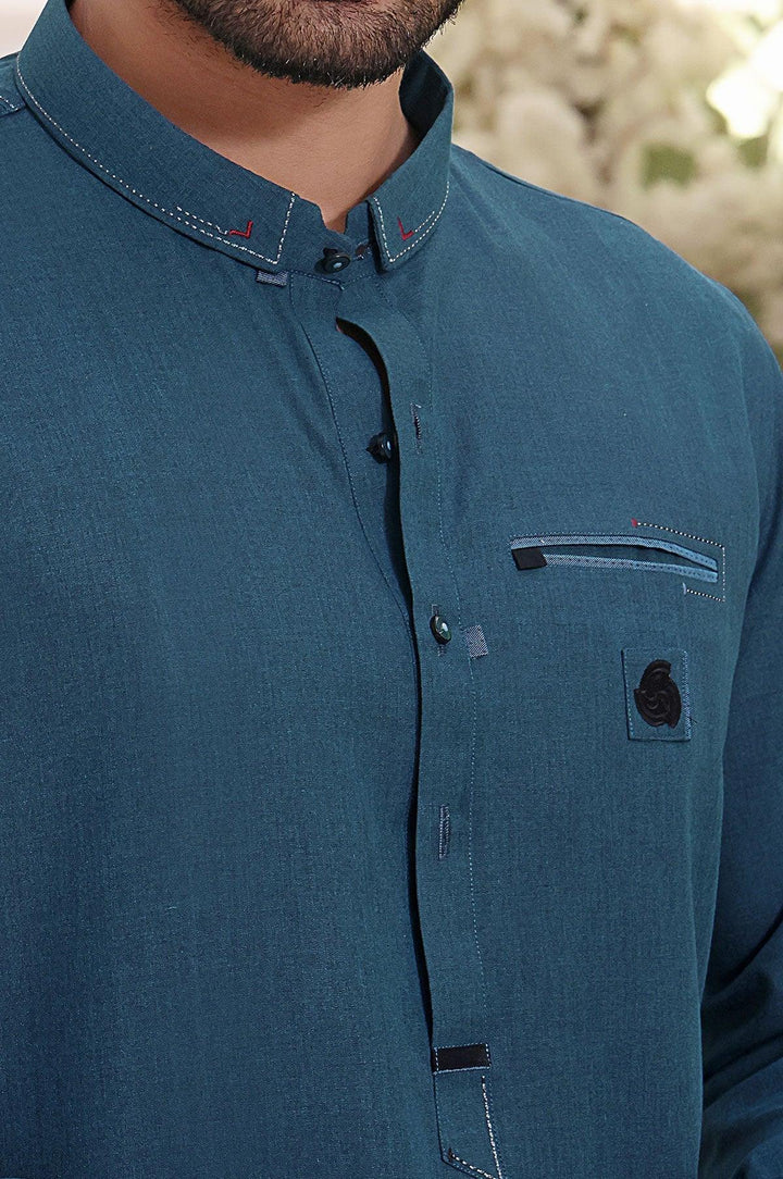 Cyan Blue Blended Kurta - Maniyas