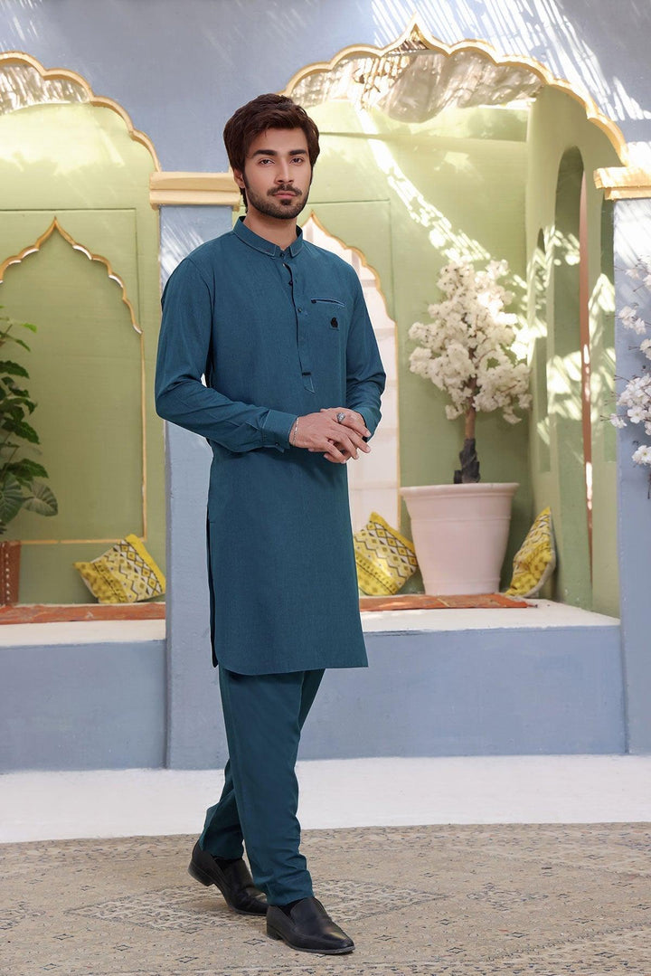 Cyan Blue Blended Kurta - Maniyas